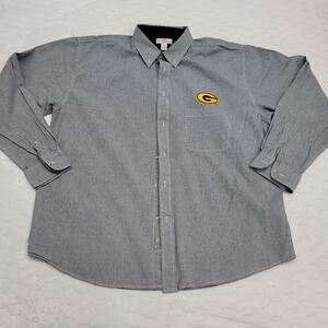 BAW Athletic Wear Mens 2XL Grey Houndstooth Button Down Shirt G Logo Embroidered